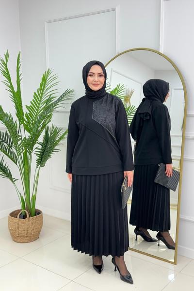 TUĞÇE ETEKLİ TAKIM - SİYAH Siyah